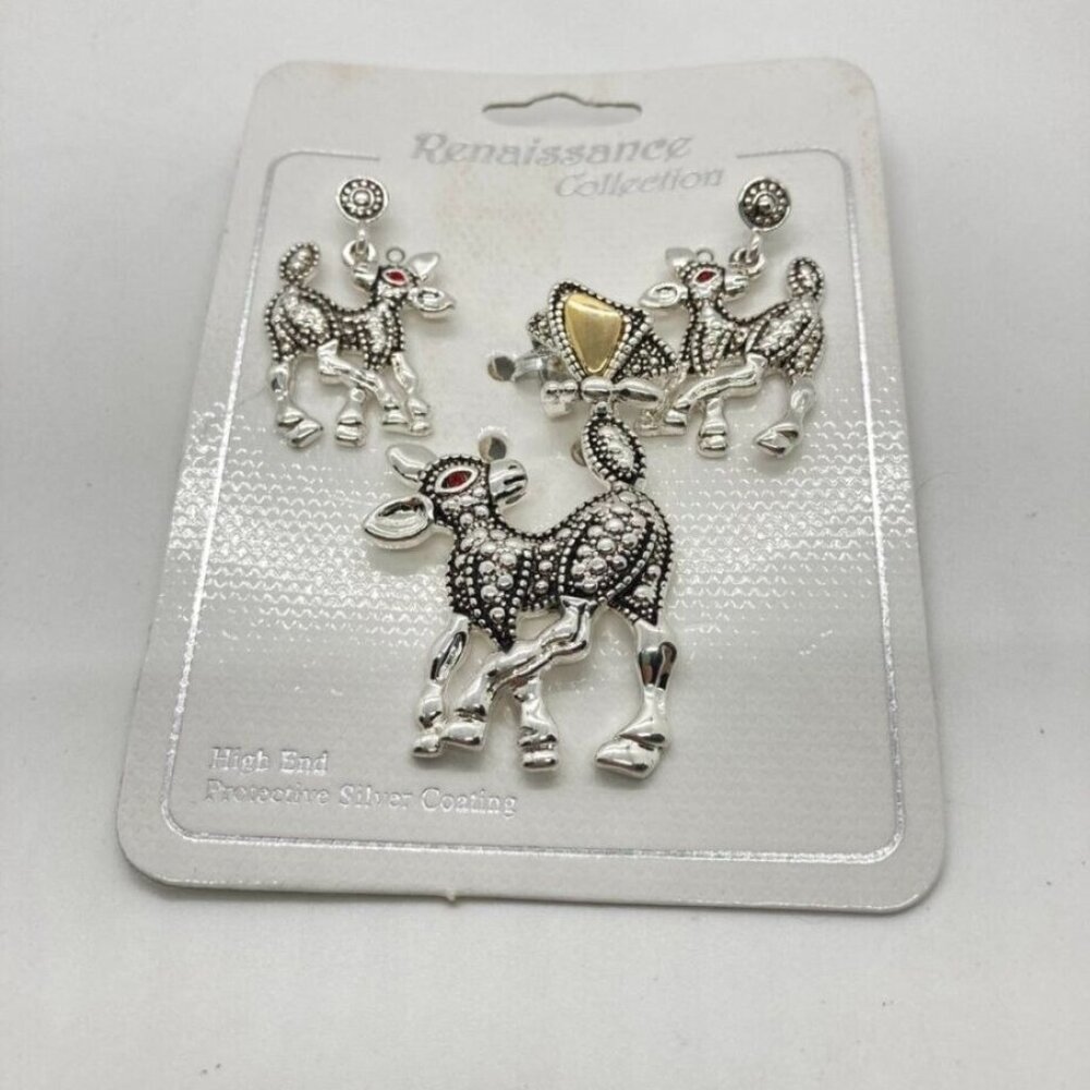 New‎ Renaissance Collection Pendant Pierced Earrings Deer Reindeer Red Crystals
